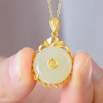 

Natural Hetian Jade Doughnut Pendant Necklace 925 Silver Fashion Jewelry Chalcedony Amulet Gifts for Women