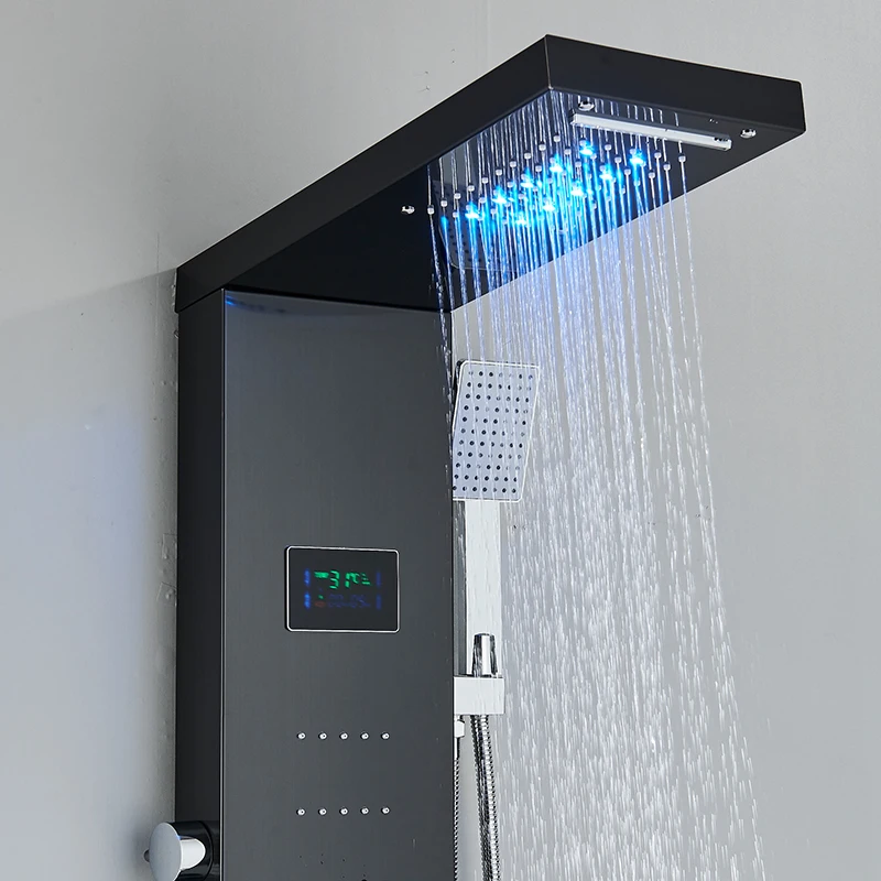 Shower Panel Bathroom Shower Faucet Set Bathroom LED Rain/Waterfall Head Shower Panel Digital Display Screen Massage Jets Waterfall Bath Tub Spout Shower Column
