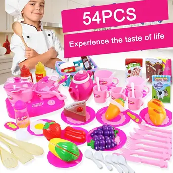 

54Pcs Creative Simulate Kitchen Slicing Toy Set Fruit Vegetable Cooking Toy Kitchen Cookware Role Pretend Toy for Kids