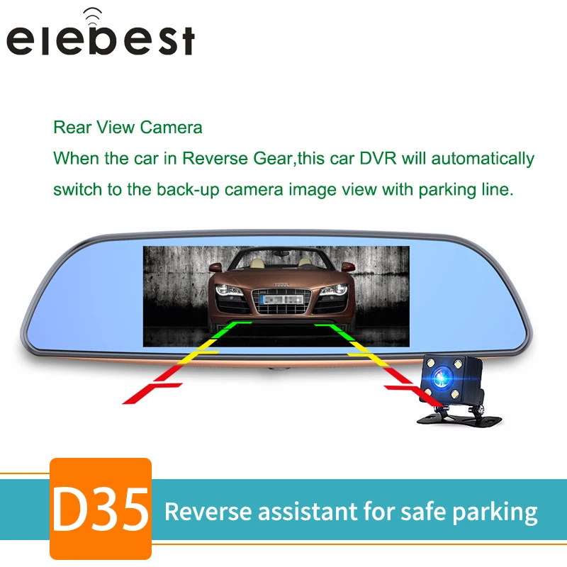 Elebest видеокамера на ОС андроид для автомобиля зеркало FHD 1080P авто видеорегистратор gps навигатор видео регистратор камера заднего вида удаленный монитор