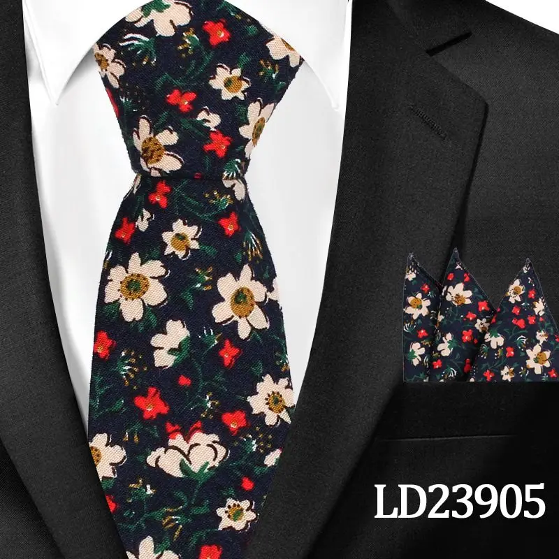 ZY-LD23905 Для мужчин галстук-платок 2 шт./компл. из хлопчатобумажной ткани с принтом Галстуки для Для мужчин платок шейный платок с ярким цветочным принтом облегающие Свадебная вечеринка аксессуары - Цвет: ZY-LD23905