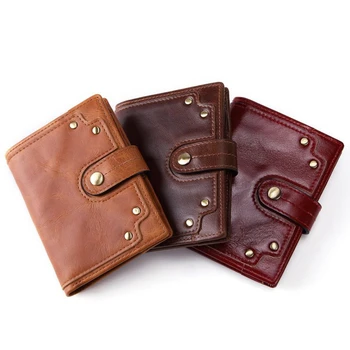 

Vintage Rivets Male Purse ID Card Holders Slim Hasp Money Bag Women Short Wallet Genuine Leather Men Wallet with Coin Pocket