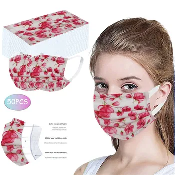 

Cartoon Mouth Cover Disposable Mask Unisex Printed White Soft Non-woven Masks For Adult 3-Layer Activated Carbon Masks 50PCS