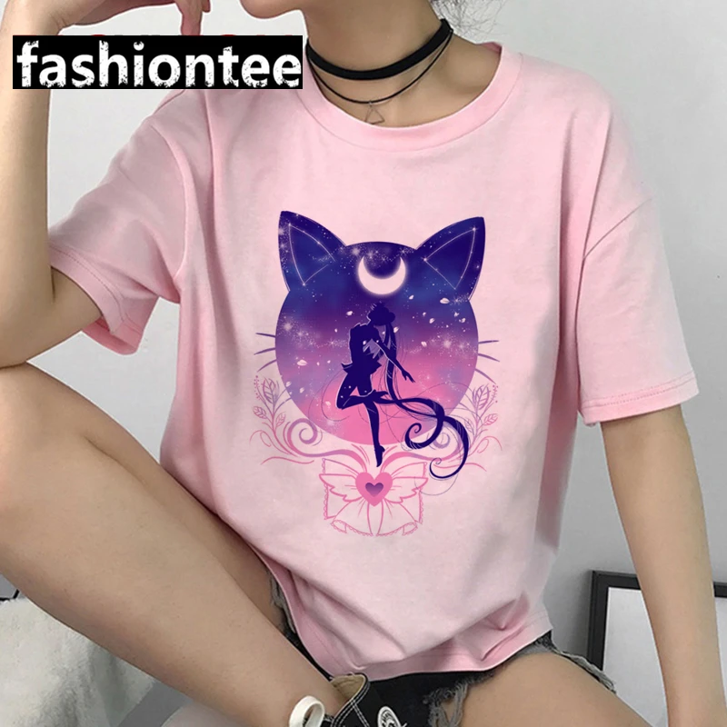 Women Harajuku 90s T-shirt Kawaii  Funny Cartoon Pink T Shirt Aesthetic Cute Tshirt Japanese Anime Tops Tee Femme cool t shirts Tees