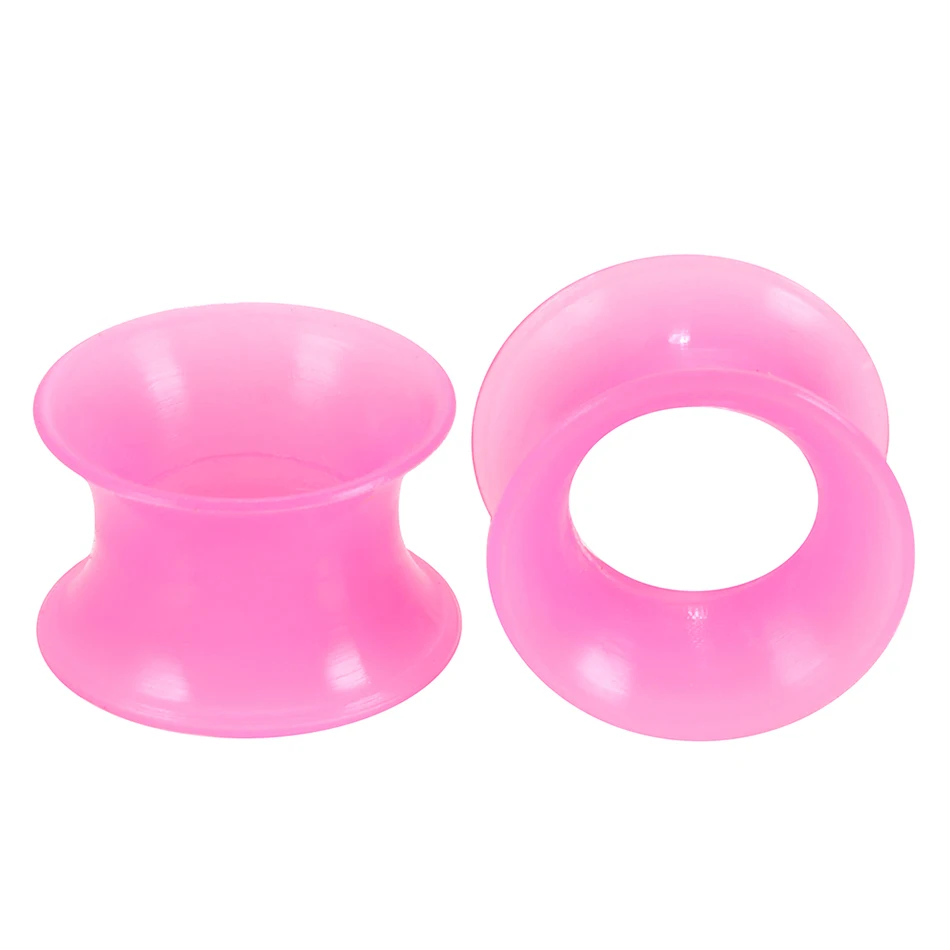 1 пара/лот, силиконовые гибкие тонкие тоннели для ушей, двойные расклешенные беруши, измерительные сережки, расширенные пирсинг, тоннель для тела, ювелирные изделия - Окраска металла: Pink