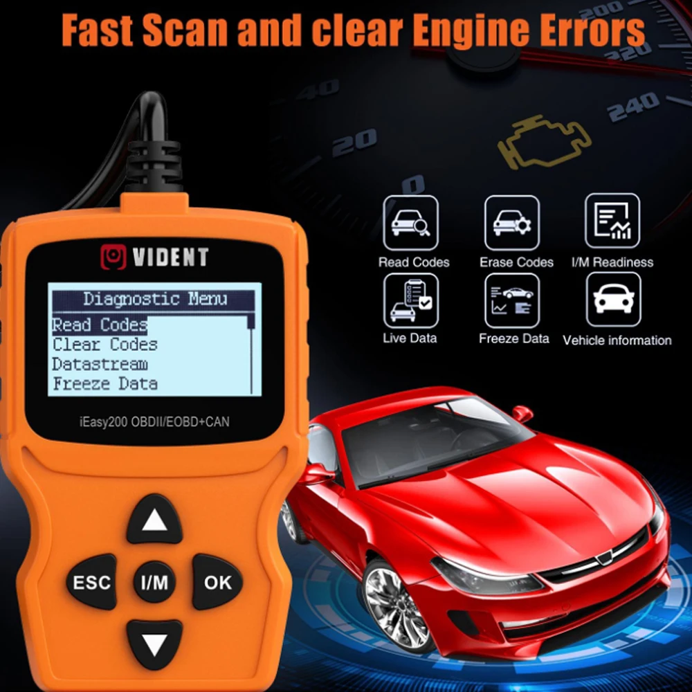Считыватель кодов VIDENT iEasy200 OBDII/EOBD + CAN для проверки светильник освещение