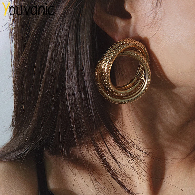 

Youvanic Maxi Gold Big Round Circle Earrings Dangle Drop For Women Statement Wedding Earring Female Brincos Fashion Jewelry 1556