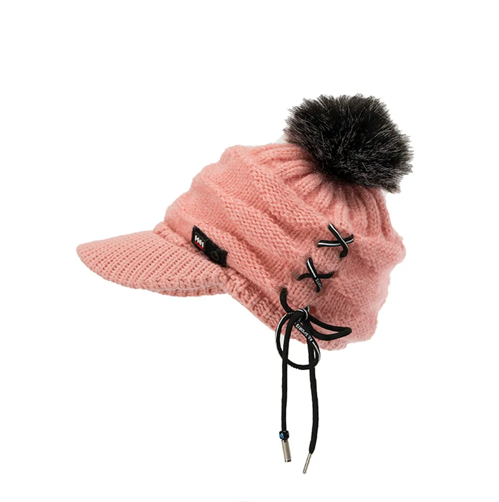 Новинка, женская шапка с мешковатой головкой, вязанная Зимняя Теплая мужская женская Зимняя кепка, однотонная бандажная Защитная шапка с бубоном