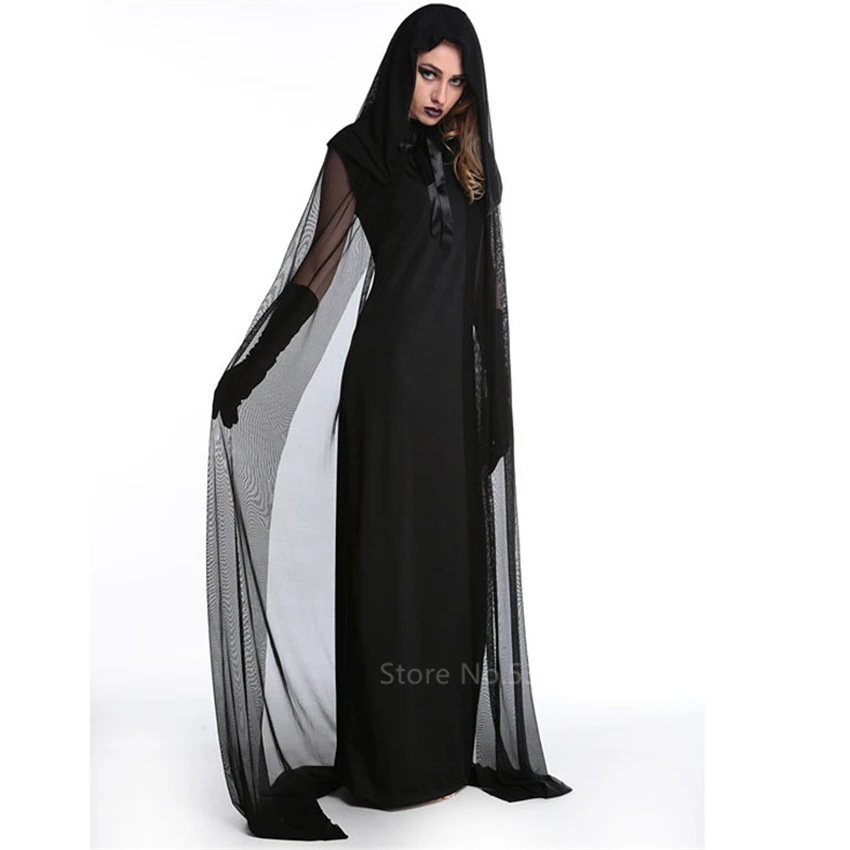 Vampire Day of The Dead Witch Gothic Bride Scary Costume Women Halloween Dress Carnival Party Horror Devil Spooky Fancy Cloak