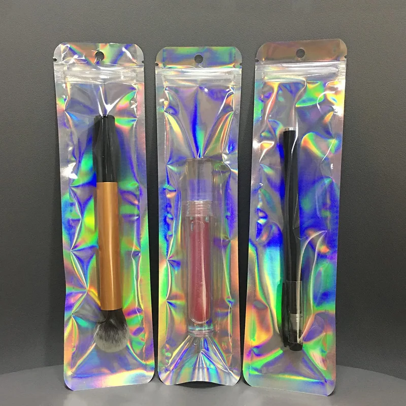 3000 Teile/los 2 Größe Holographische Wiederverschließbare Mylar Lebensmittel Lagerung Taschen Geruch-proof Aluminium Folie Klar ziplock Beutel Taschen Großhandel – Detail 6