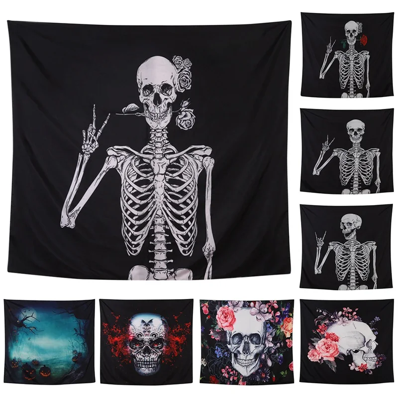 

Skeleton Pattern Tapestry Halloween Home Decoration Wall Hanging Carpet Throw Yoga Mat For Bedroom