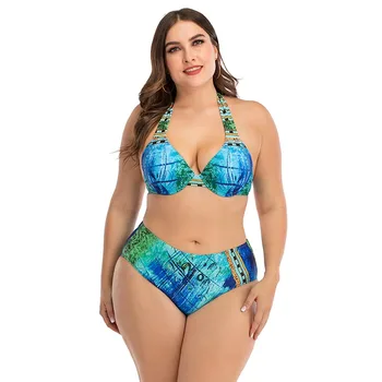 

New Halter Push Up Bikini Set Swimwear Women Plus Size Bathing Suit Colorful Monokini Swimsuit Maillot De Bain Femme 2020
