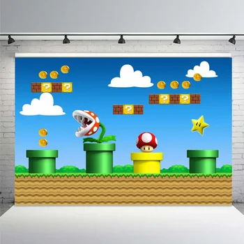 

Photography Backdrop Super Marie Bros Mushroom Coins Custom Photo Studio Backdrop Background Vinyl Photo Background