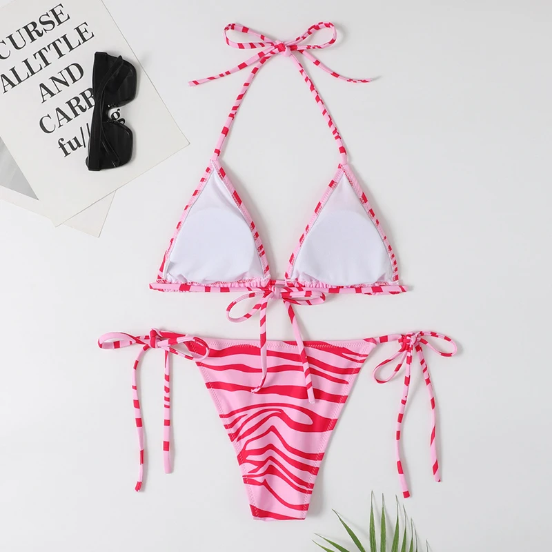 Micro Bikini New Women Swimwear Striped Bikini Set Sexy Halter Swimsuit Female Two Piece Biquini Beach Wear Bathing Suit Bather push up bikini set