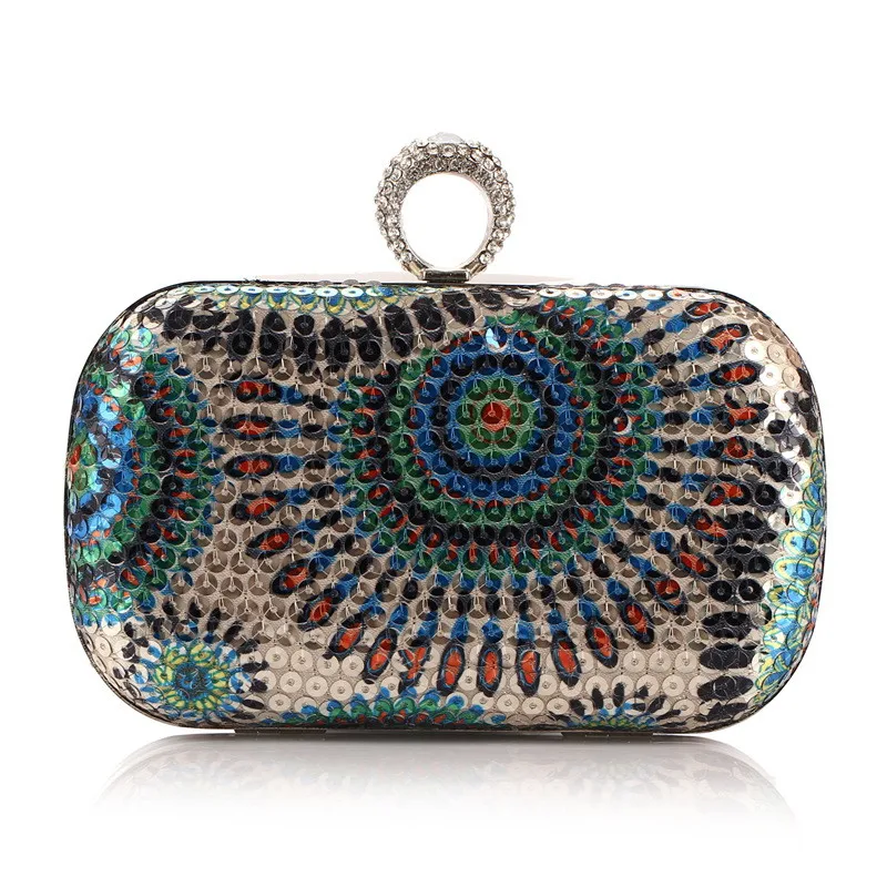 Luxy Moon Blue Rainbow Pailletten-Clutch, Vorderansicht