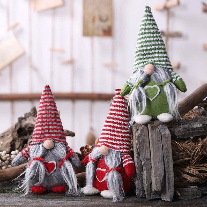 

Christmas Figurines Bearded Striped Hat Christmas Holiday Figurines Ornament Swedish Tomte Plush Doll Winter Table Decorations N