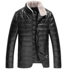 Новинка, мужской пуховик из натуральной кожи, овчина, зимнее пальто, Воротник из меха норки, мужская кожаная куртка, мужское белое пуховое пальто