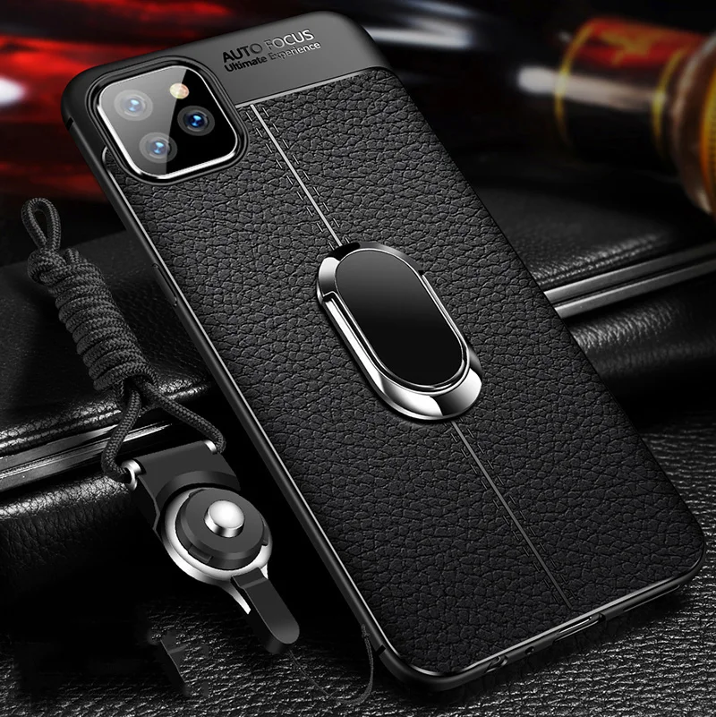 Черный OceSap для iPhone 11 Pro Max чехол Роскошный кожаный магнитный кольцевой кронштейн задняя крышка для iPhone X XR XS Max 7 8 Plus чехол Coque - Цвет: Черный