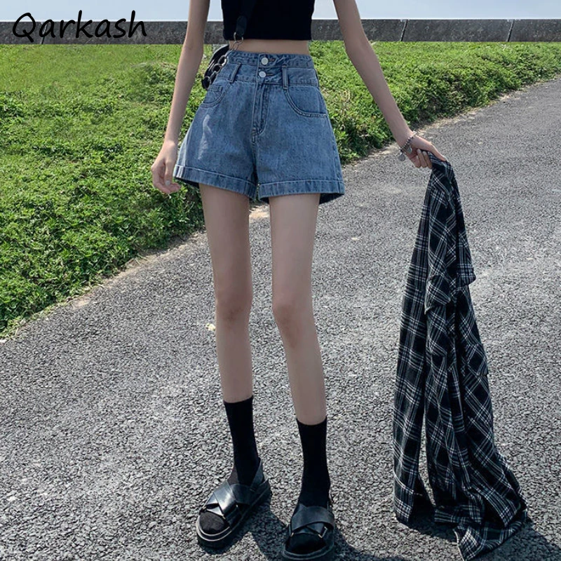 

Shorts Women Chic Pure Feminino Harajuku Casual Denim All-match Bottom Summer Simple High Waist Preppy Style Student Button New