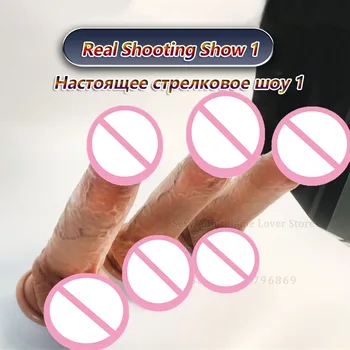 3 Size Sliding Foreskin Simulation Dildo Realistic G Spot Stimulate Soft Silicone Penis Big Dick Suction Cup Sex Toy For Women 6