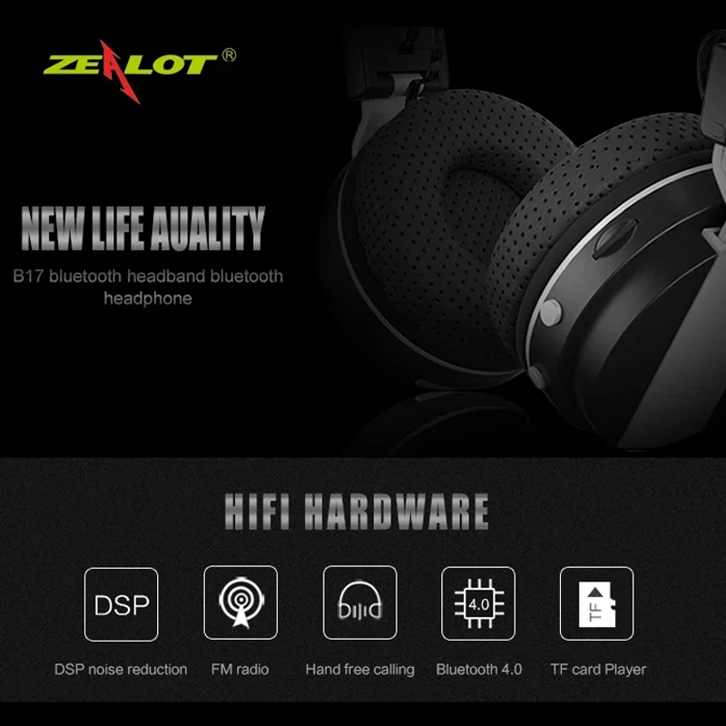 ZEALOT B17 HIFI Stereo Earphones Bluetooth Headphone Music Headsetand FM Radio with Mic for Mobile Xiaomi Iphone Sumsamg Tablet