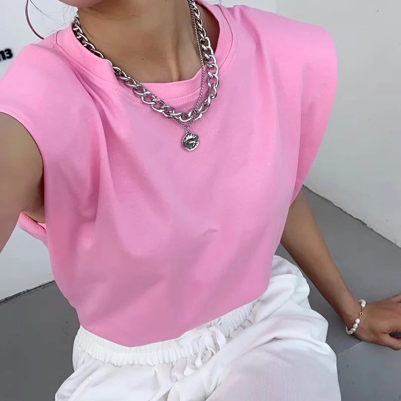 

Pink Spring Summer White Loose Sleeveless Tops Women 2020 O Neck Camis Casual Basic Sport Vest Tops Female Streetwear Tank Top