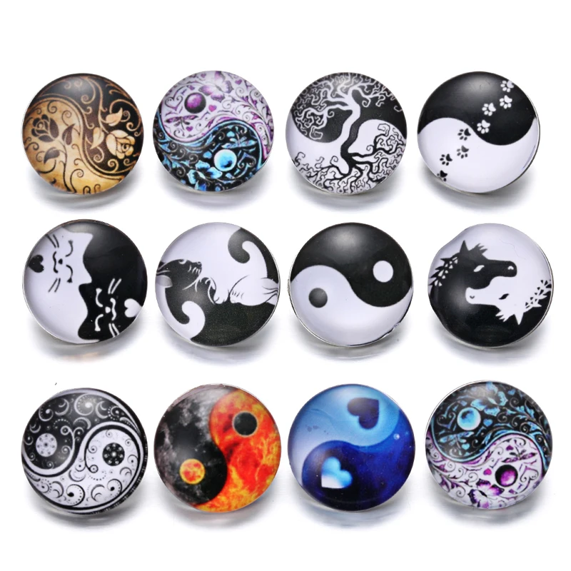 

10pcs/lot New 18mm Snap Jewelry Vintage 18mm Glass Snap Buttons Jewelry Fit 18mm Leather Snap Bracelets for Women DIY Jewelry