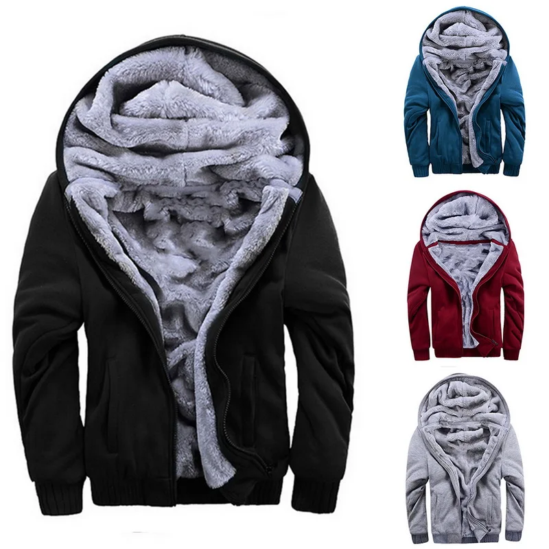 JODIMITTY Men's Winter Hoodies Thickened Warm Coat New Men Casual Coat Fashion Zipper Solid Color Fleece Long Sleeve Jacket
