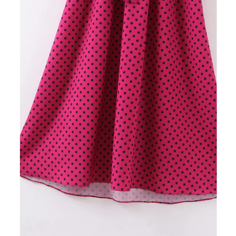 AGong Bow Dot Printed Dresses Women Fashion Casual O Neck Dress Women Elegant Long Sleeve Ankle Length Dresses Female Ladies LE