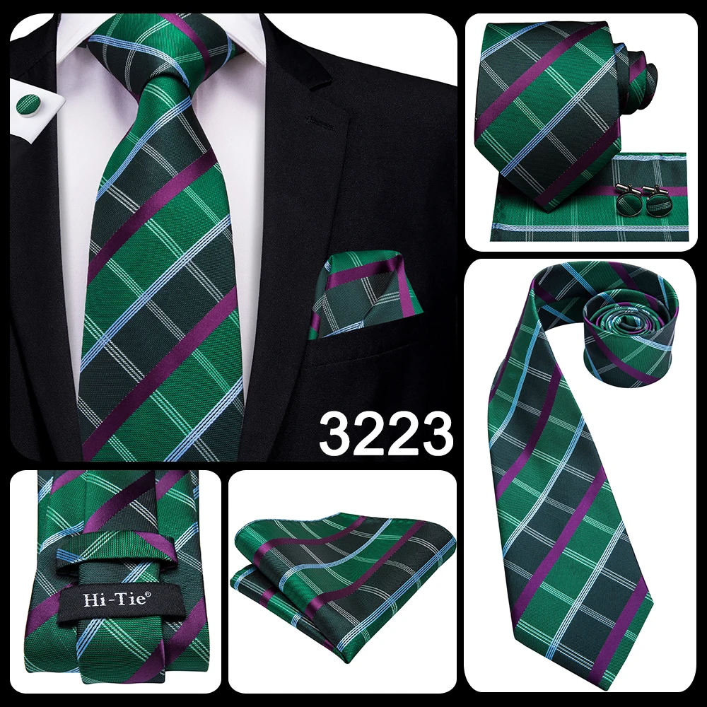 Hi-Tie Teal Green Solid Paisley Silk Wedding Tie For Men Fashion Design Quality Hanky Cufflink Men Gift Necktie Set Dropshipping