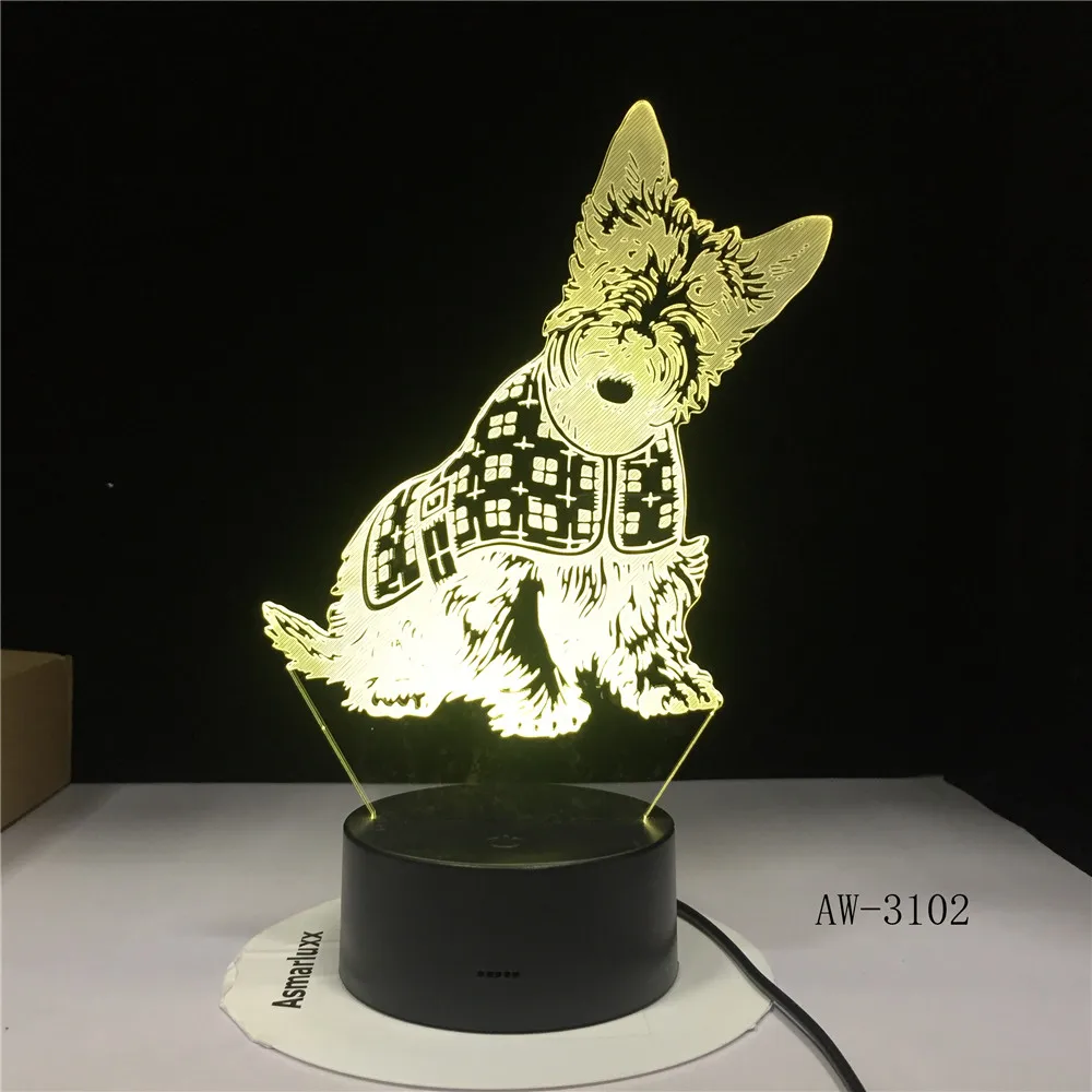3D милая точечная собака оригинальная Ночная Подсветка USB 7 цветов Сенсорная настольная лампа Новинка 3D настольная лампа друзья дети подарок на день рождения свет AW-3102