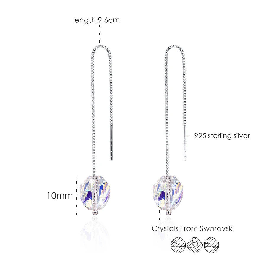 Серьги-капли с кристаллами Swarovski, спираль, бусины для женщин, модная Серебряная цепочка, пирсинг, висячие серьги, свадебные ювелирные изделия, подарок