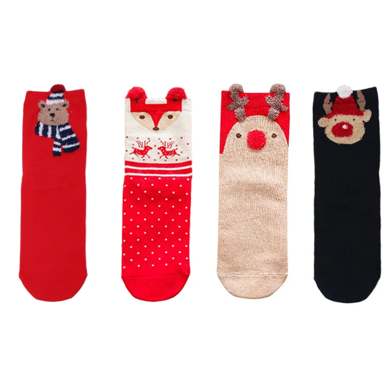 4-1 Manoswe Winter 3Pair/4Pair New Year Woman Christmas Socks Cotton Cartoon Elk Sock Keep Warm Socks Christmas Gift - Цвет: 4-1