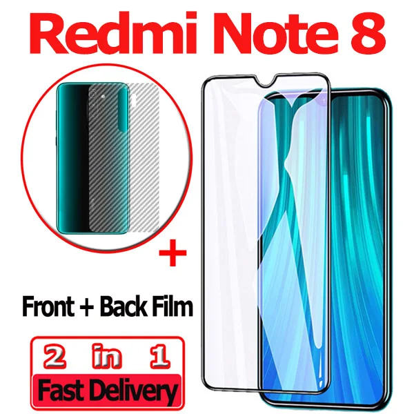 Передняя+ задняя стекло Xiaomi Redmi Note 8 Pro закаленное стекло на Xiaomi Note 8 Защитная стекло Redmi Note 8Pro защитное стекло на сяоми редми ноут 8 стекло ксиоми редми нот 8 про задняя стекло Redmi-Note-8 glass - Цвет: Note 8 2-in-1