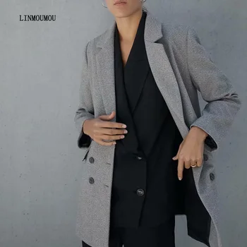 

Autumn new women's woolen coat lapels button pockets solid color slim long coat office casual coats