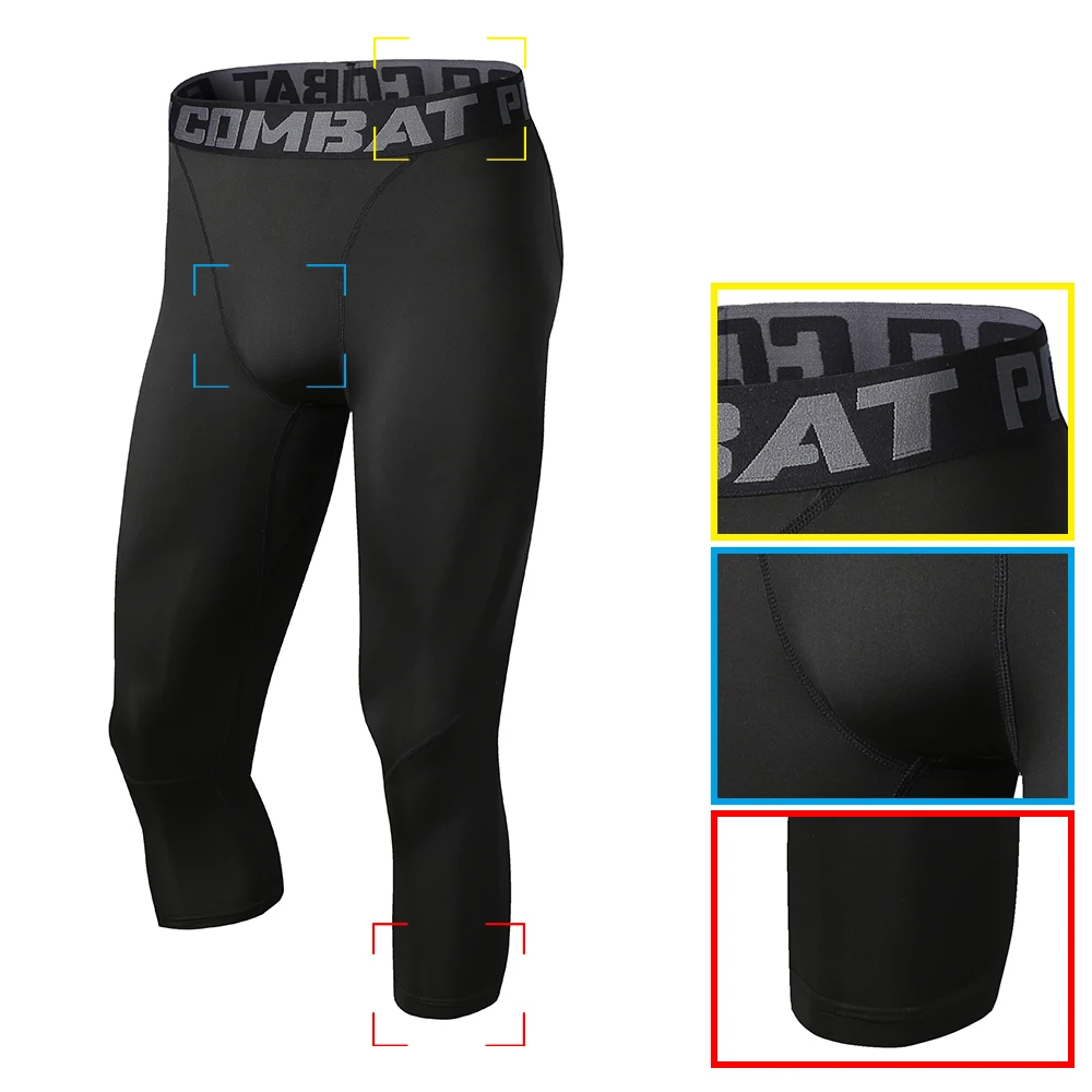 Tight Pants Men Sports Leggings Compression Base Laye Trousers Men Jogger Fitness Gym Basketball Shorts 3/4