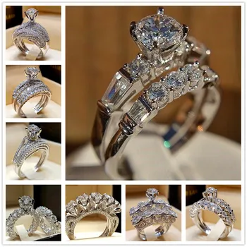 

FDLK 8 Styles Silver Color Dazzling Exquisite Ladies Ring Set Bridal Wedding Party High Jewelry
