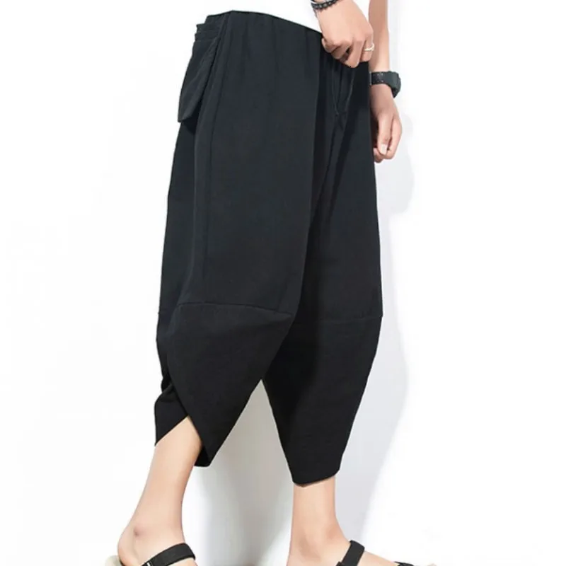 Летние льняные мужские короткие брюки Pantalones Hombre Pantacourt Homme Модные свободные брюки с заниженным шаговым швом высокого качества для мужчин
