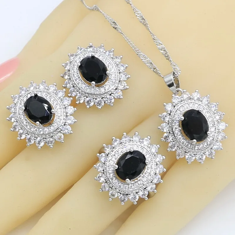 Черные ювелирные изделия из циркона наборы для женщин Свадебные Серьги Гвоздики ожерелье кулон браслет подарочные коробки для колец