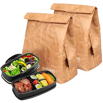 

Picnic Bags Insulated Brown Kraft Paper Lunch Bag Environmentally Foldable Reusable Large Capacity Lunch Bags Office School