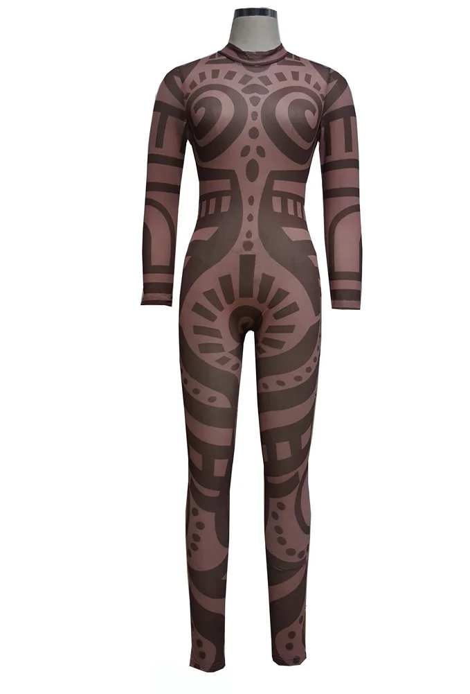 Женский этнический тату-принт, сетчатый комбинезон, пышный Африканский ацтекский комбинезон облегающий костюм для знаменитостей спортивный комбинезон