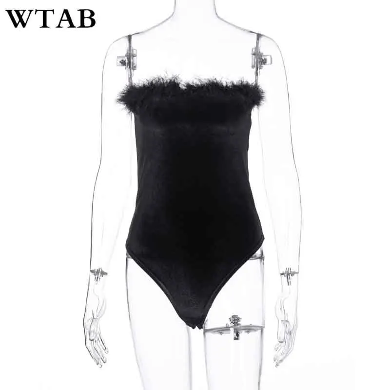 WTAB, сексуальный бархатный меховой комбинезон, Осень-зима, однотонный, черный, тонкий, клубный, с открытыми плечами, женский комбинезон, облегающий, уличная одежда, женский боди