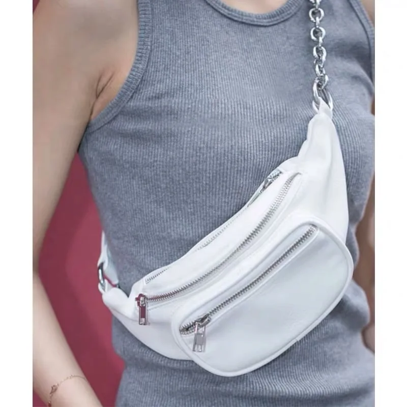 Белые черные дорожные поясные сумки с цепочкой кожаные поясные сумки велосипедный ремень сумки с карманами Ins брендовые дизайнерские нагрудные сумки для девочек - Цвет: white
