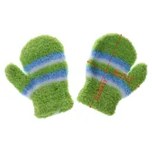 1 пара детских перчаток, Детские теплые зимние варежки с длинными пальцами, Разноцветные полосатые толстые мягкие флисовые перчатки кораллового цвета для мальчиков и девочек D08C