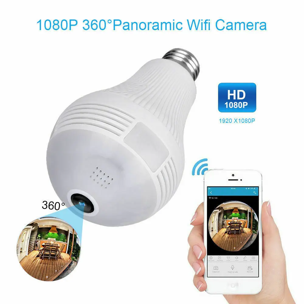 HD 1080P WiFi беспроводной 360 ° панорамный рыбий глаз Скрытая камера лампочка светильник панорамная Домашняя безопасность WiFi CCTV лампа рыбий глаз
