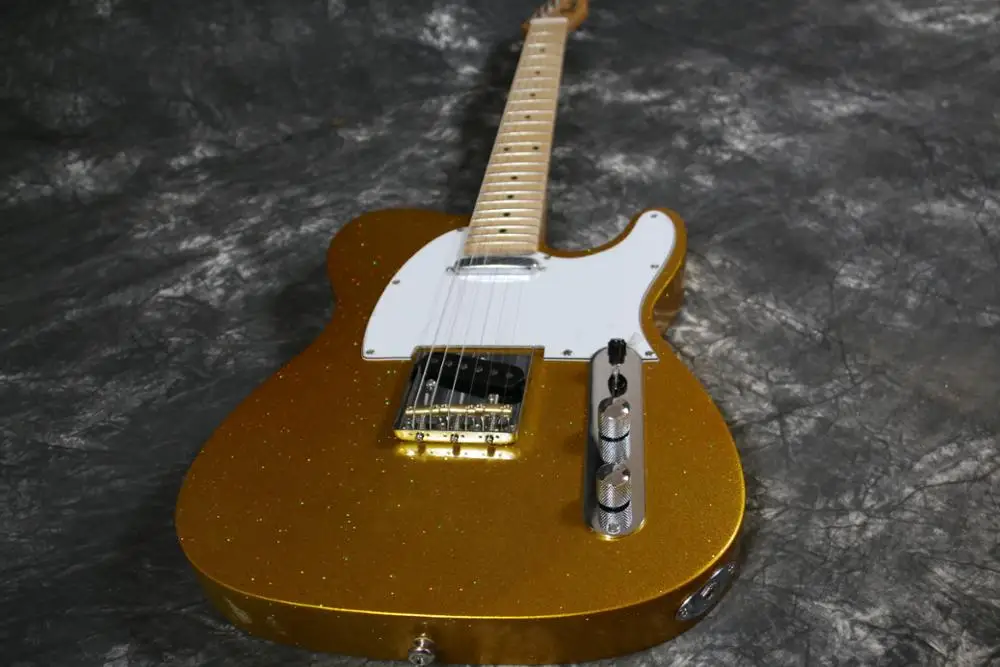 Высококачественная Золотая блестящая гитара ss pickups Кленовая Шея Гитара Электрический хром гитара профессиональная