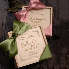 5 шт., Пользовательский логотип деревянная Лазерная резка День рождения Брак Свадебная вечеринка пользу в виде жениха и невесты, платье подружки невесты, пустая подарочная коробка