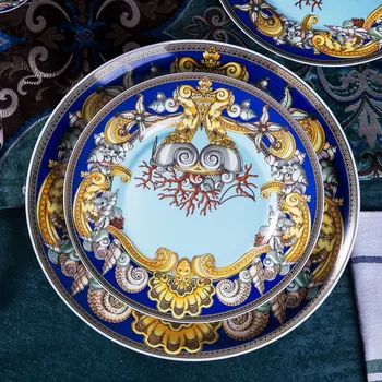 

Luxury Blue Ocean Bone China Dishes Plates Western Clubhouse Upscale Heart Of The Sea CeramicTableware Decorative Plate