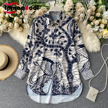 

Tpmaccool luxury designer Retro Totem Print Shirt Women spring long blouse Spring 2020 New Fashion Shirts Long-Sleeved blouses