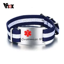 Vnox, гравировка, мужской медицинский браслет, оповещение ID, нержавеющая сталь, 26 мм, бирка, нейлоновая веревка, регулируемая длина, аварийное ювелирное изделие